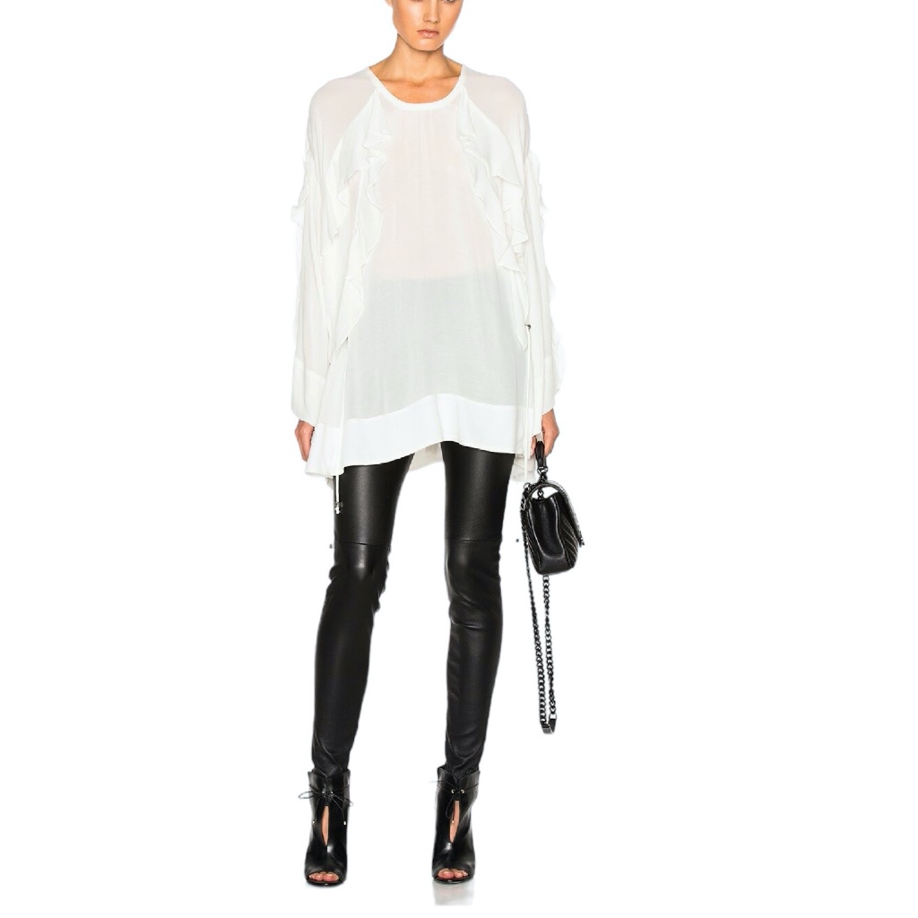 Iro Ecru Cream Birlie Ruffled Oversized Top